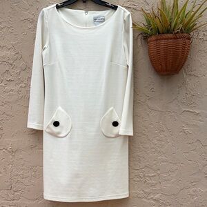 karin stevens Cream Long-Sleeve Shift Dress with Pocket Flaps